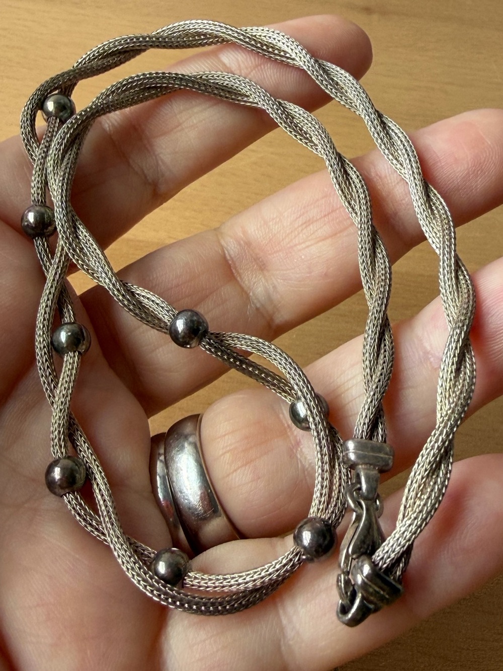VINTAGE 925 STERLING SLVR ITALY BRADED MESH STATION SHORT CHOCKER CHAIN NECKLACE